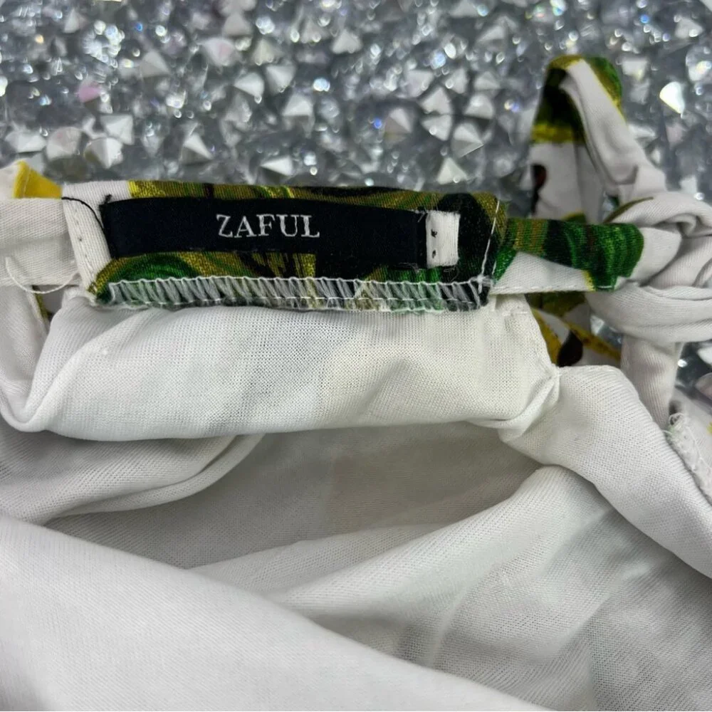 Zaful cropped tank top tie up Lemon Print lemons 🍋 - White and Yellow